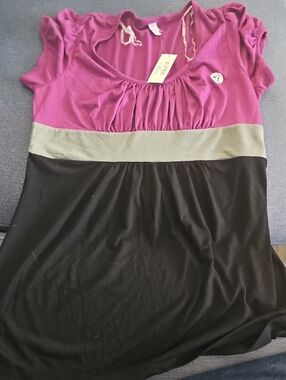 NWT KMART Magenta Black Scoop-Neck Gathered Tunic Xlarge Piper Blue Short Sleeve